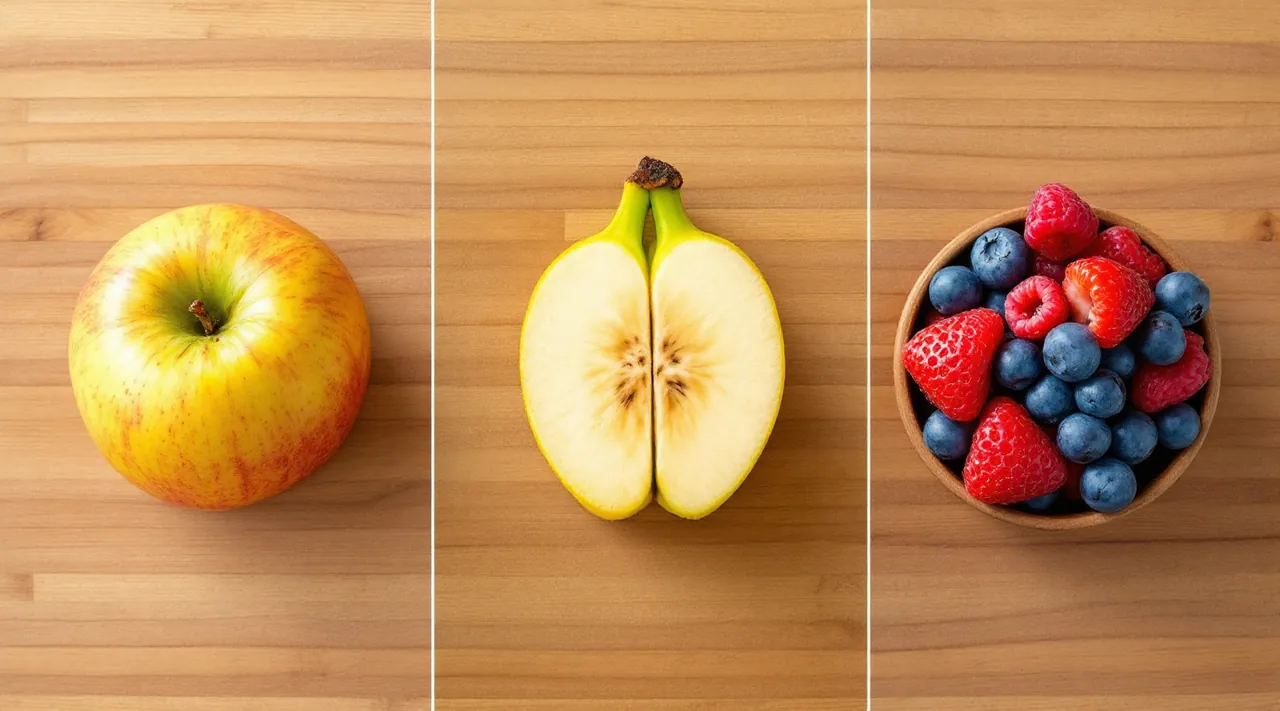 Fruit portions: 1 apple (100g), 80g banana, 200ml berries